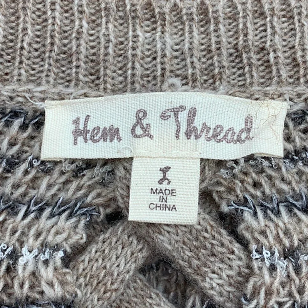 Hem & Thread Tan w/ Black & White Strips Sweater - Picture 4 of 6